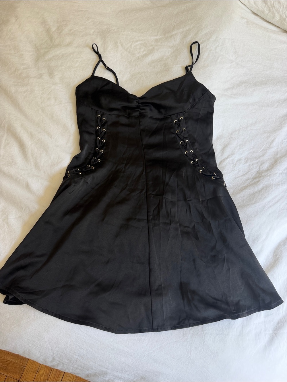 Urban Outfitters Black Satin Lace-Up Mini Dress